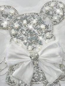 Resyla 女士宽松串珠亮片3D钻石蝴蝶结小熊卫衣，秋冬卫衣，女士礼物，秋季卫衣，节日卫衣，时尚，串珠亮片卫衣，时尚漂亮的卫衣，送给兄弟姐妹的礼物，送给姐妹的礼物，有趣的卫衣，休闲，简约，时尚卫衣 - 白色 - 查看 4