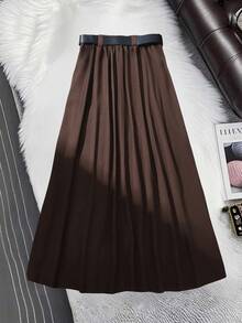 Franclia Váy trang trí thắt lưng thanh lịch cỡ lớn cho nữ, phong cách đi làm - Cà phê nâu - Xem 2