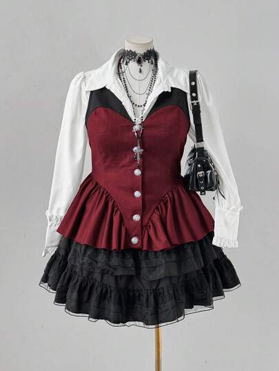 Sunspun Blazer de moda con bloque de color y volantes en la cintura