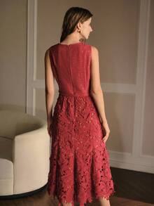 MOTF PREMIUM LACE BELTED DRESS - Red - View 4