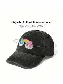 SHEIN X Care Bears 升级版经典休闲百搭运动黑灰色可爱熊棒球帽，Snapback 帽子，休闲防晒，日常穿着，坚固的形状保持良好 - 黑色 - 查看 4