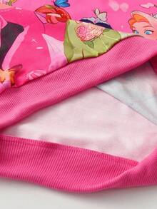 SHEIN Set de 2 piezas de sudadera y pantalones con estampado de personaje de dibujos animados y mariposa lindo para niña, color fucsia, adecuado para usar en capas, ropa exterior, ropa de estar en casa, otoño/invierno - Rosa Fucsia - Ver 9