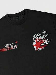 ROMWE MEN Street Life Áo thun nam tay ngắn họa tiết Gothic, thích hợp mặc hàng ngày vào mùa xuân và mùa hè, Halloween - màu đen - Xem 6