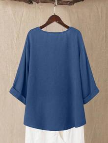 Linhara Damen Große Größen Bluse mit Blume Muster und 3/4-Ärmeln, Frühling/Sommer - Blau - Übersicht 2