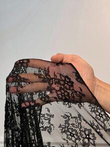 Viva Relle Plus Size Women Lace Bra Top, Sexy Lace Skirt, Sheer Fitted Black Solid 2 Pieces Set, Suitable For Daily Wear, Party/Nightclub Outfit - Black - View 6