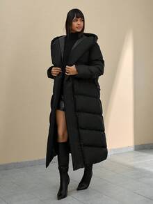 CLARA VERO Belt DETAILED FUR ADDED LONG WINTERCOAT - Black - View 6