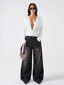 LYSMO 2025 Minimalist Top With A Slouch Collar, Sexy Hot Girl, Comfortable And Casual, Versatile And Casual, Comfortable Commuting, Campus /Party Pants/Going Out Top /Elegant For Women/Country Concert /Influencer Style, Inspired Fashion, Light Party Vibe, Glamorous Yet Minimalist With A Cutting-Edge Touch, Grunge Chic, Streetwear - White - View 3