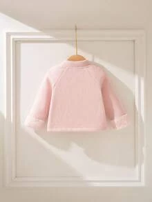 SHEIN Baby Girl Fashionable Versatile Faux Fur Patchwork Long Sleeve Overcoat, Suitable For Autumn/Winter, Indoor, Outdoor, Daily Wear Fall - Pink - View 2
