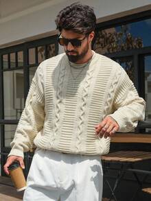 DAZY Herren Pullover in Apricot mit Herbst-Kabel-Textur Muster - Aprikosenfarben - Übersicht 5