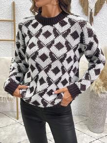 SHEIN LUNE Women's Casual Loose Fit Pullover Sweater With All-Over Pattern, Autumn/Winter - Multicolor - View 5