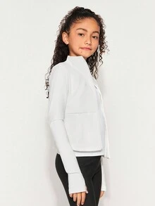 Radiana Tween 女童轻质拉链运动夹克，适合全年跑步、健身、瑜伽 - 白色 - 查看 3