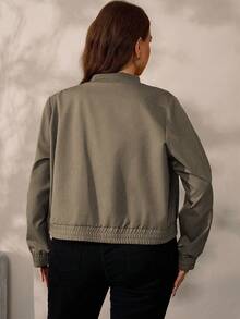 SHEIN Plus Size Women's Solid Color Casual Jacket Fall Winter Cloth For Women Autumn - Army Green - View 2