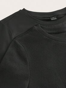 SHEIN EZwear 2 件百搭圆领紧身短袖 T 恤，百搭，多种面料可选 - 黑色 - 查看 6