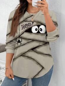EMERY ROSE Plus Fall Casual Cartoon & Letter Graphic Sweatshirt Halloween - Multicolor - View 4