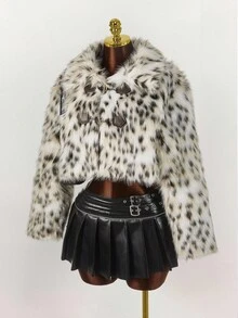 Y2K Amplova Polka Dot Zip Up Short Faux Fur Jacket For Winter Cheetah Print Jacket Faux Fur Coat Animal Print Clothes Leopard Print Jacket - Multicolor - View 4