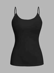 SHEIN EZwear 4 件套黑色休闲简约女式吊带背心，适合夏季 - 黑色 - 查看 3