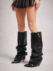 SHUZIA Botas altas hasta la rodilla con tacón sexy y elegante para mujer, con decoración de candado de metal