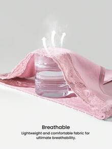 LUVLETTE 3-Pack Lace Trim Soft Cotton Mid-Waist Briefs Women Underwear Panties Set-Ice Blue