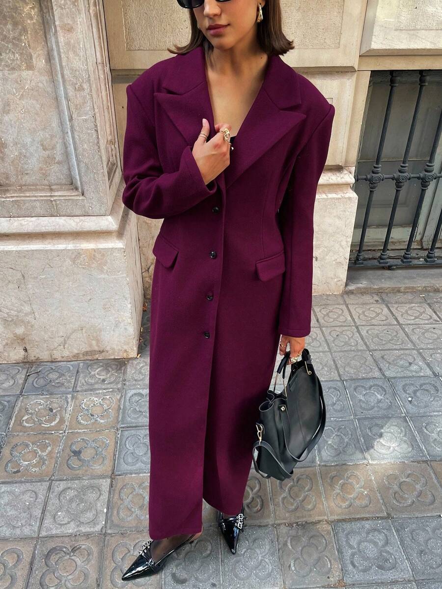 Aloruh New Burgundy & Purple Versatile Extra Long Oversized Lapel Cinched Waist Overcoat, Halloween Fall Winter