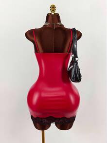 Amplova 女式蕾丝拼布紧身开衩性感细肩带迷你连衣裙 - 彩色 - 查看 2