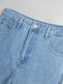 Manfinity Roghcode Y2K 复古街头服饰男式浅蓝色水洗牛仔宽松阔腿裤，带星星贴片装饰 - 淺色水洗藍 - 查看 3