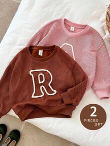 LMoss Kids 2 pièces Ensemble de Sweat-shirt-shirt décontracté à col ras-du-cou tricoté pour jeune fille - Multicolore - Voir 7