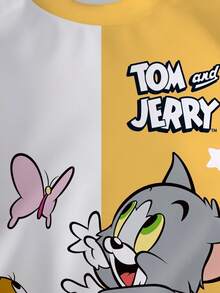 TOM & JERRY X SHEIN Baby Girl Casual Colorblock Cartoon Pattern Crew Neck Sweatshirt, Autumn Fall Winter - White - View 5