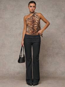 SHEIN BAE Women Solid Color Commuter Casual/Fashionable Outing/Versatile Casual/Old Money Style Pockets Elastic Waist Loose Wide Leg Pants, Suitable For Work, Office, Low-Waisted, Autumn/Winter Business Casual Woman Pants