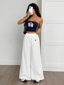 SHEIN PETITE 大码女式休闲阔腿裤，适合夏秋季节，度假休闲的理想选择，小码升级 - 白色 - 查看 5