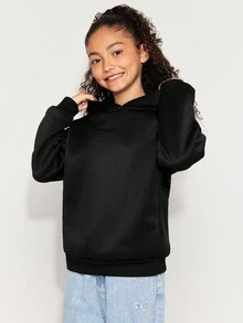 Radiana Tween Girl Casual Hooded Long Sleeve Thick Sweatshirt, Suitable For Autumn/Winter - Black - View 7