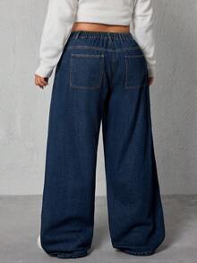 SHEIN ICON Jeans de talle alto y pierna recta de talla grande - Neblina azul - Ver 2