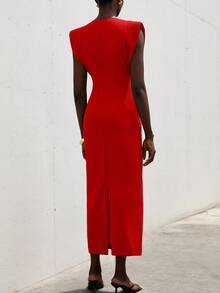 Aveloria Modichic Đầm dài ôm sát vai có đệm kim loại rỗng trang trí thanh lịch dành cho nữ, mùa hè - Đỏ - Xem 3