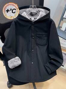 SHEIN 男童休闲韩版可爱胸贴袋保暖编织外套秋冬款 - 黑色 - 查看 4