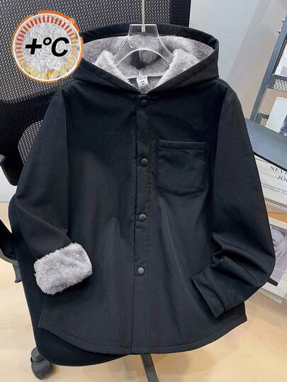 SHEIN 男童休闲韩版可爱胸贴袋保暖编织外套秋冬款