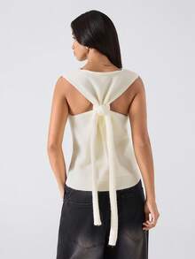 LYSMO 2025New Style Minimalist Women's Women's Solid Color Twist Back Design Sleeveless Casual Knit Top/Autumn/Autumn For Women/Women's Winter /Halloween Costume For Women/Halloween Shirt /Christmas Women's /Nightmare Before Christmas/Civil Wedding/Party/Punk Sweater - Cream - View 6