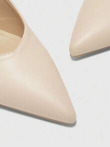 CUCCOO BIZCHIC Women's Fashion Burgundy Open Back Pointed Toe Chunky Heels Pumps, Classic Minimalist Design For Commute, Date, Party, Holiday, Wedding - Apricot - View 7