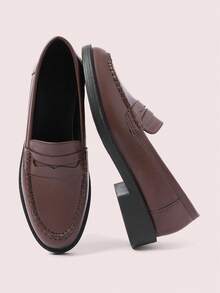 CUCCOO DOLLMOD Women's Brown PU Leather Classic Simple Casual Comfortable Loafers Flats - Coffee Brown - View 2