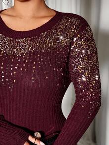 Allurite Christmas Plus Size Sweater Dresses - Burgundy - View 5