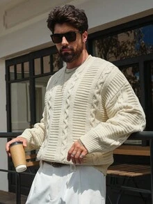 DAZY Herren Pullover in Apricot mit Herbst-Kabel-Textur Muster - Aprikosenfarben - Übersicht 6