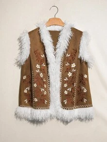 Easelle Abrigos sin mangas de mujer con bordados vintage casuales