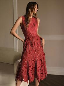 MOTF PREMIUM LACE BELTED DRESS - Red - View 5