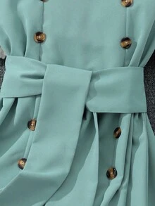 Váy ngắn tay cổ bẻ màu trơn cho cô gái tuổi teen - màu xanh lá - Xem 4