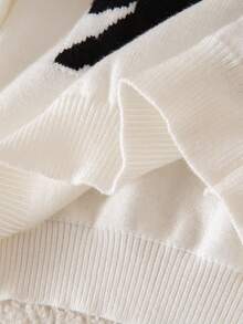 SHEIN Young Girls' Turtleneck Long Sleeve Bow Jacquard Casual Knit Pullover Sweater Fall Winter - White - View 7