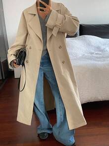 Livesso Manteau trench ample à col rabattu et taille cintrée pour femmes, automne