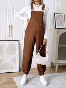 SHEIN Maternity Solid Color Pocket Casual Harem Jumpsuit - Burnt Orange - View 3