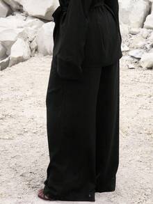 MUSERA 加厚弹力阔腿裤，可爱夏日假日优雅度假风，性感场合，曲线迷人 - 黑色 - 查看 4