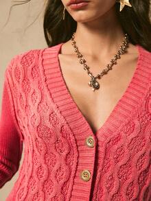 Easelle Cardigan Retro Wool Knitted Style Retro Red Twist Wool Knitted Autumn And Winter Nomadic Retro Fall Clothes Women Red Sweater Cardigan Washed Wool Vintage - Redwood - View 5