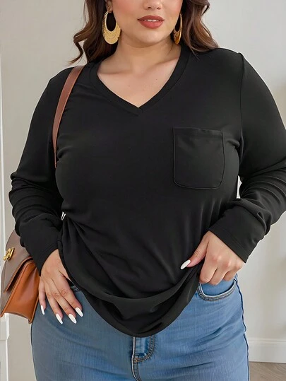 INAWLY 大码女式纯色休闲长袖 T 恤