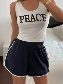 DAZY 2pcs Women's Letter Print Slim Fit Sleeveless Camisole And Shorts Pajama Set, Summer - Grey - View 7