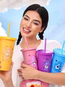 SHEIN X Care Bears 4pcs 24 Oz / 710ml Cartoon Pattern Flat Bottom Cup For Party Drinks - Multicolor - View 2